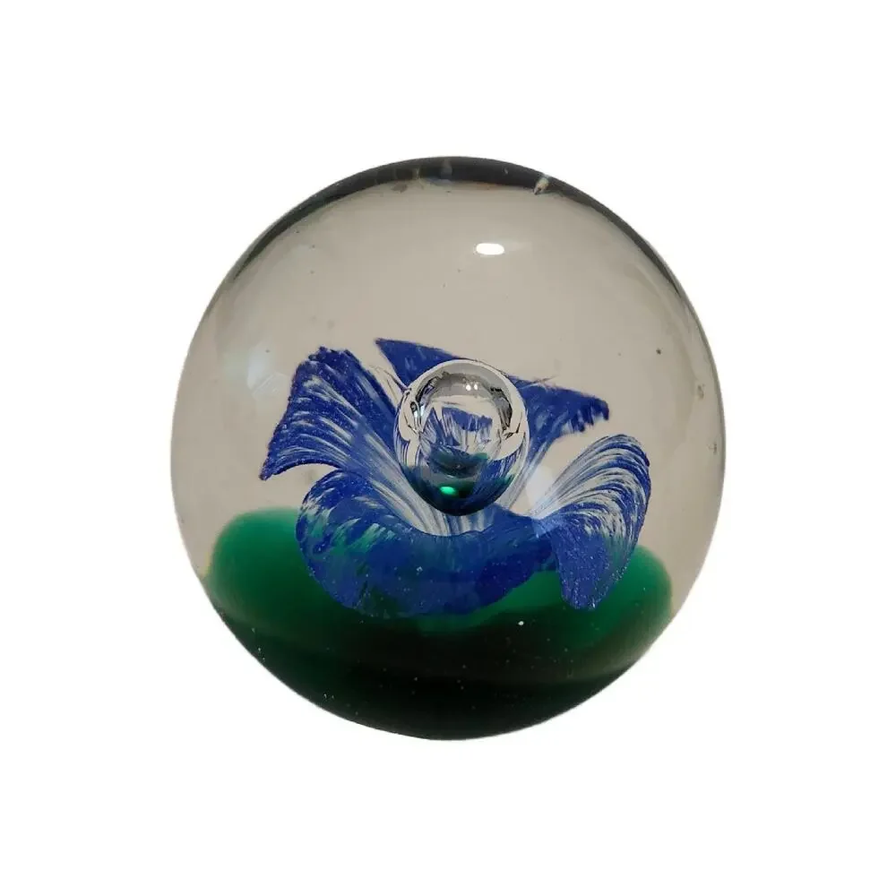 Vintage Hand Blown Glass Sphere Floral Paperweight